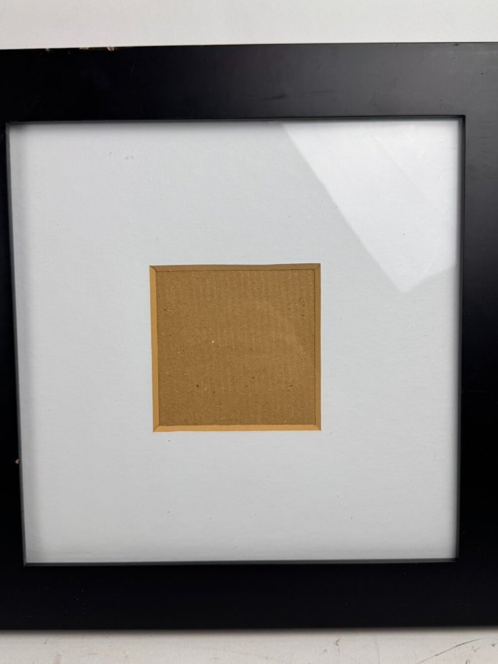 Modern Black Wood 12"x12" Square Picture Frame With White Mat Wall Mount AS IS